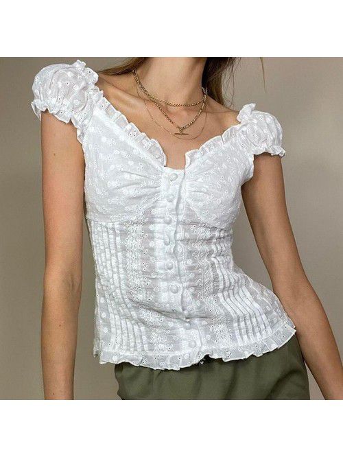 French Vintage Sexy Hook Flower Breast Fold Slim F...