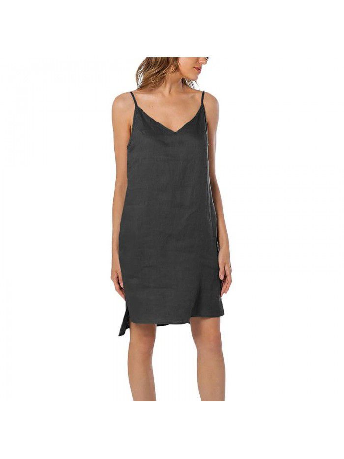 Pure linen suspender skirt for women's casual home vest dress can be worn externally 