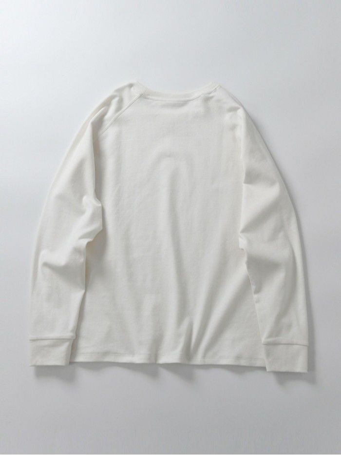 Japanese simple literary style pure white round-neck pullover T-shirt for women's versatile bottom brushed comfortable raglan sleeve top 