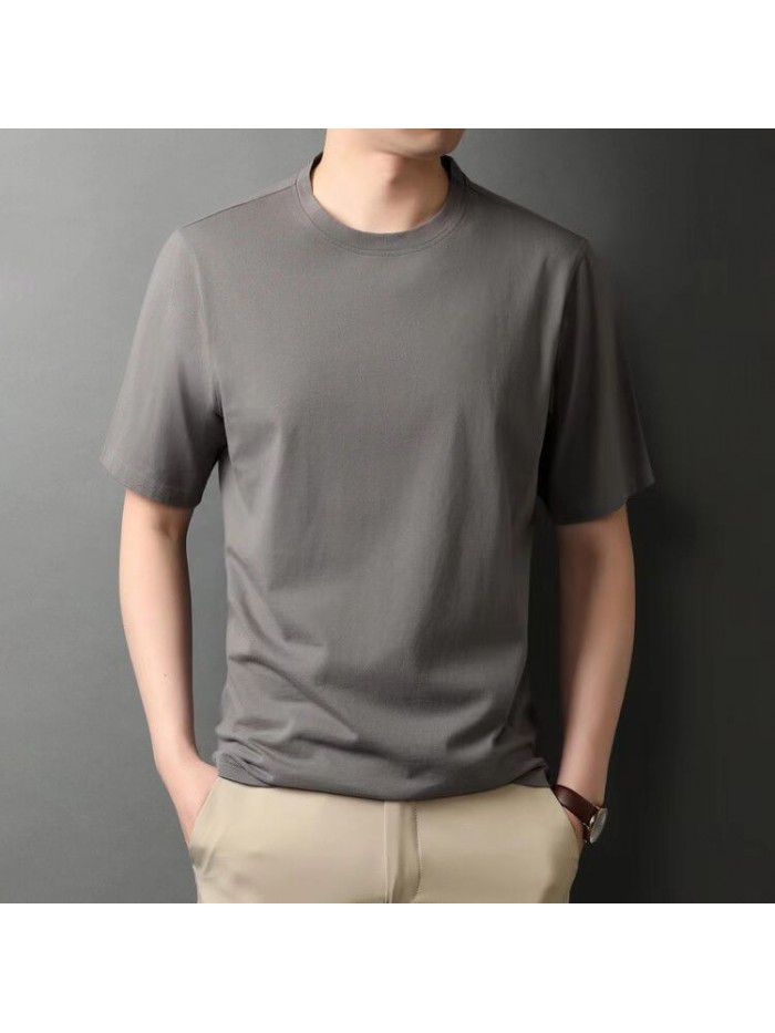 Short sleeved T-shirt for men, middle-aged and young, Korean casual fashion trend, solid color round neck pullover for men's T-shirt 