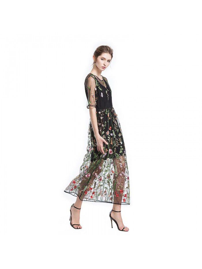 Spring New Large Women's Embroidered Lace Dress Summer Two Piece Set for Women 