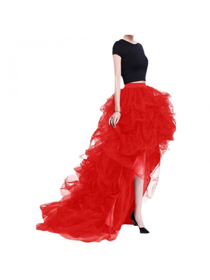 Early spring high waisted elastic belt casual mesh puffy women's skirt  Early spring high waisted elastic belt casual mesh puffy women's skirt