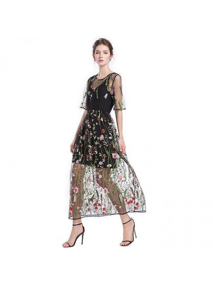 Spring New Large Women's Embroidered Lace Dress Summer Two Piece Set for Women 