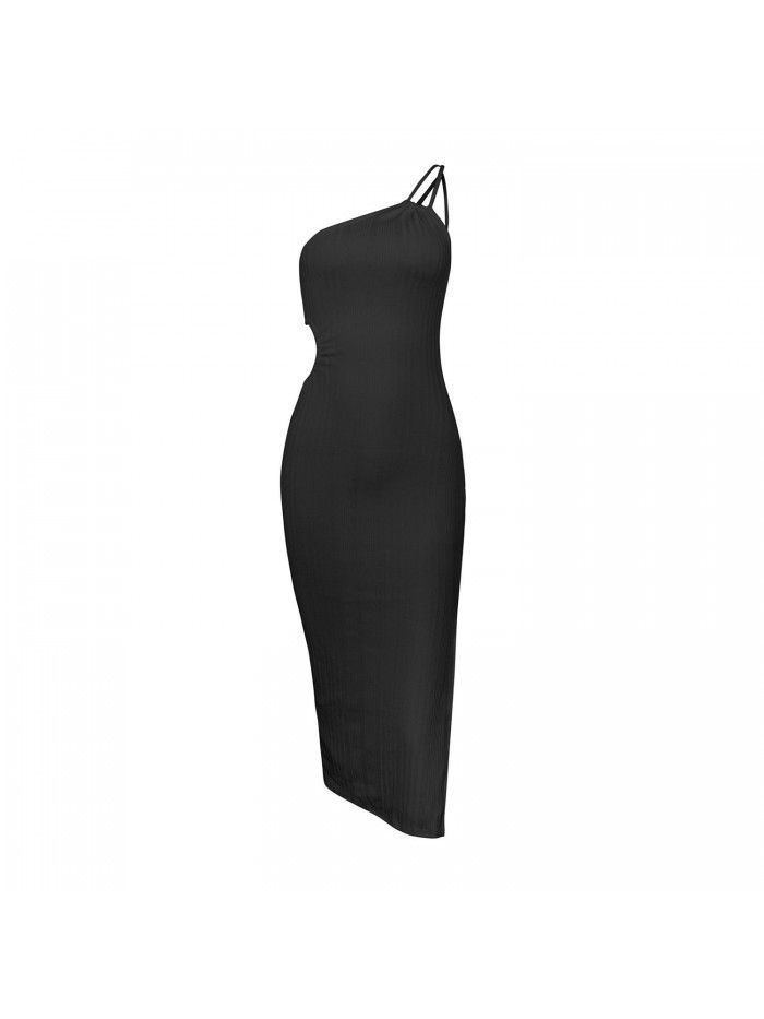Unilateral shoulder strap slimming suspender dress with exposed backpack buttocks sexy bottom skirt slimming 