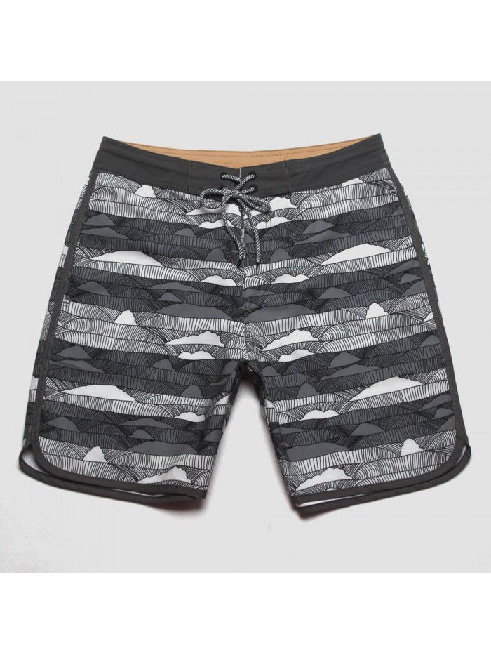 New Men's Elastic Surfing Beach Pants Sports Running Quick Dry Fitness Casual Style Five-point Shorts 