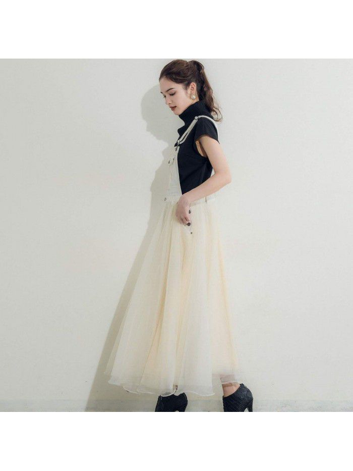 Autumn Strap Dress Japanese Spliced Mesh High Waist Dress Strap  Autumn Strap Dress Japanese Spliced Mesh High Waist Dress Strap