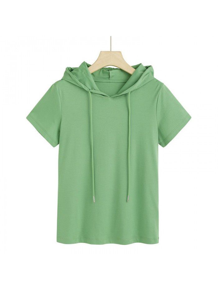 Silk Cotton T-shirt Women's Fashion Korean Hooded Super Hot New Style 