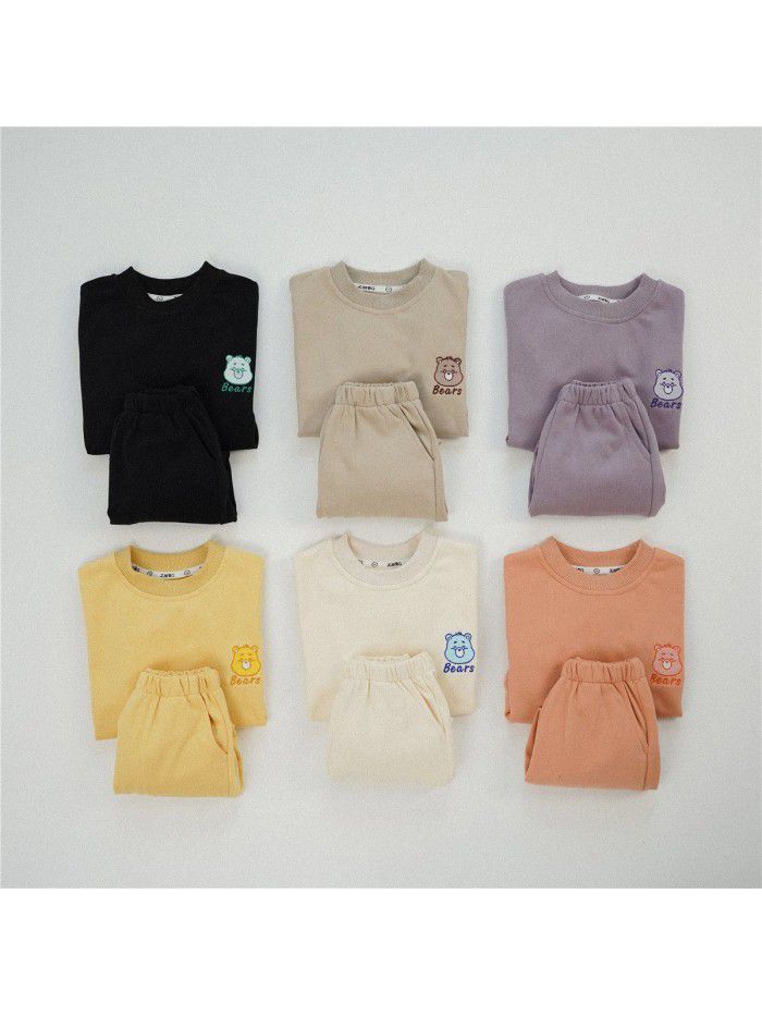 Girls' autumn clothing Korean children's clothing Autumn style solid color sports set Baby pure cotton sweaters and pants two pieces 