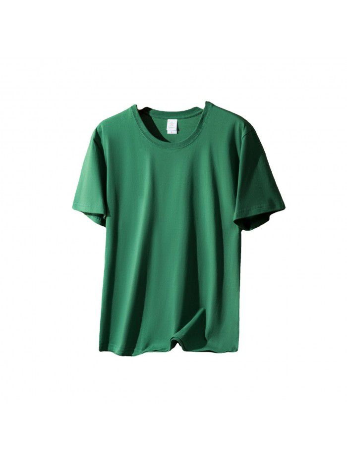 Thick Short Sleeve T-shirt for Men and Women Combed Pure Cotton Spring/Summer Solid Color Loose Half Sleeve Underlay Shirt 