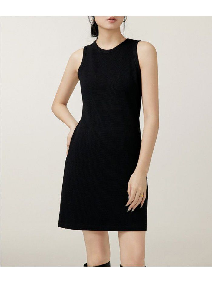 Little Black Dress French Elegant Cloud Ladder Cotton Slim Fit Sleeveless Elastic Tank Top Dress 