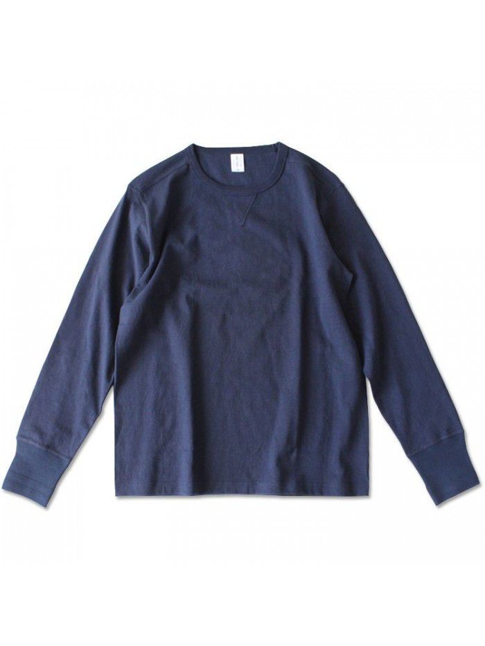 Heavyweight retro American cotton rugged all cotton seamless tube woven American style roll neck long sleeved T-shirt for men 
