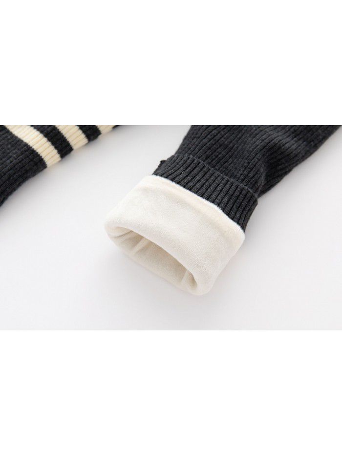 Autumn New Bottom Pants Dark Grey Versatile Girls' Knitted Pit Strips Casual Bottom Pants 