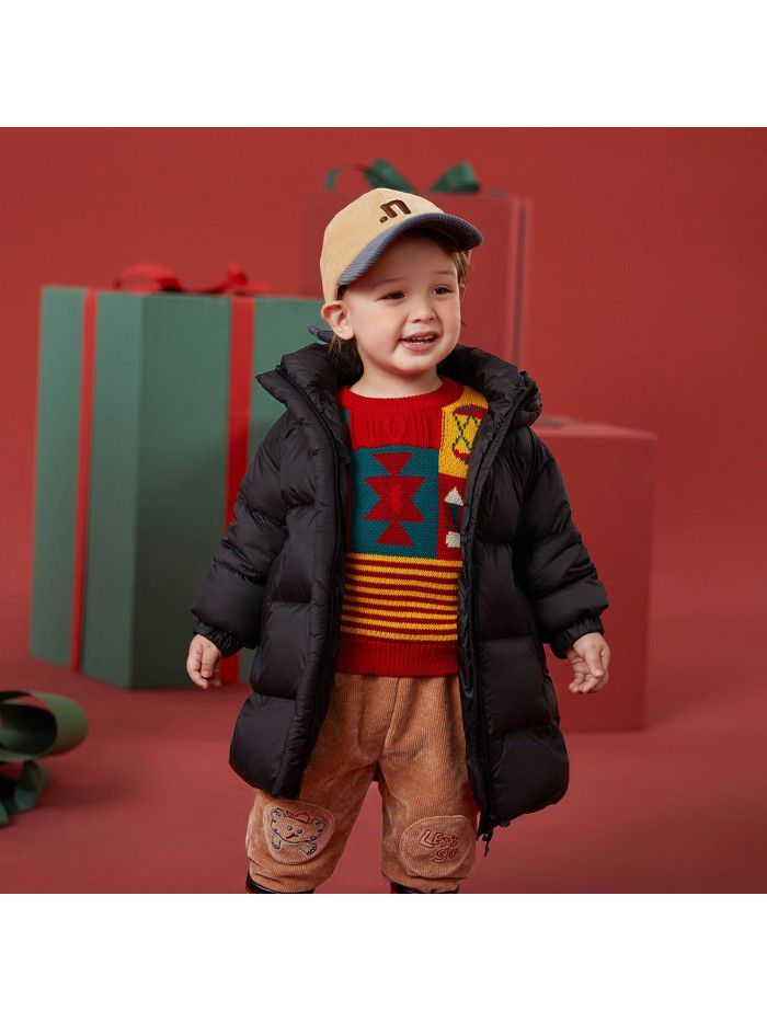 Winter New Three proof Fabric White Goose Down Warm Hooded Long Down Coat for Boys and Girls