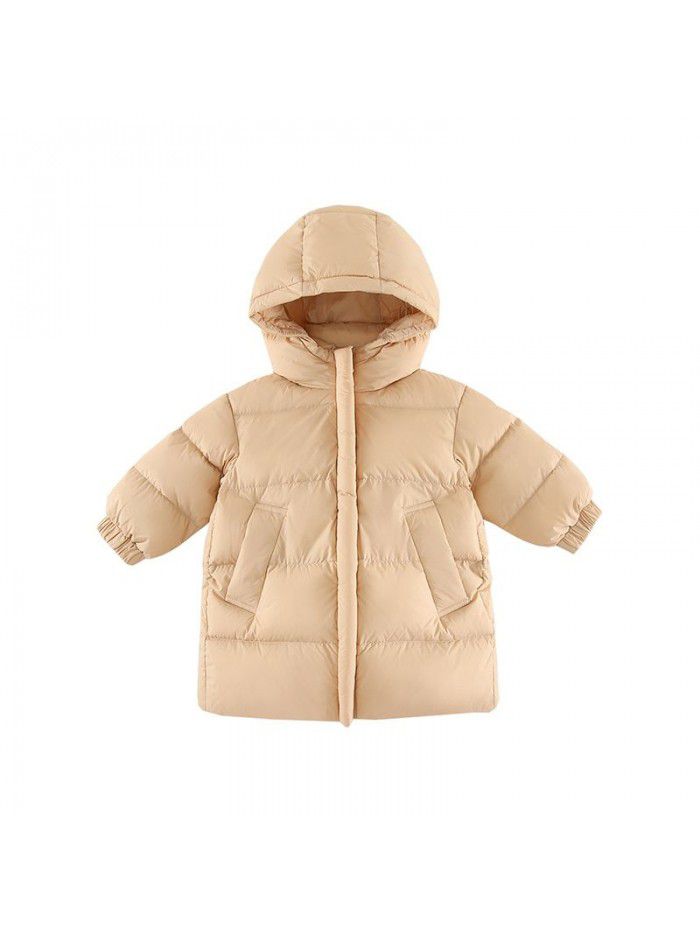 Winter New Three proof Fabric White Goose Down Warm Hooded Long Down Coat for Boys and Girls