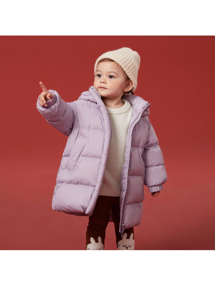 Winter New Three proof Fabric White Goose Down Warm Hooded Long Down Coat for Boys and Girls