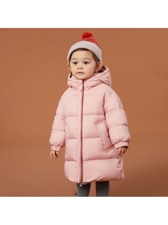 Winter New Three proof Fabric White Goose Down Warm Hooded Long Down Coat for Boys and Girls