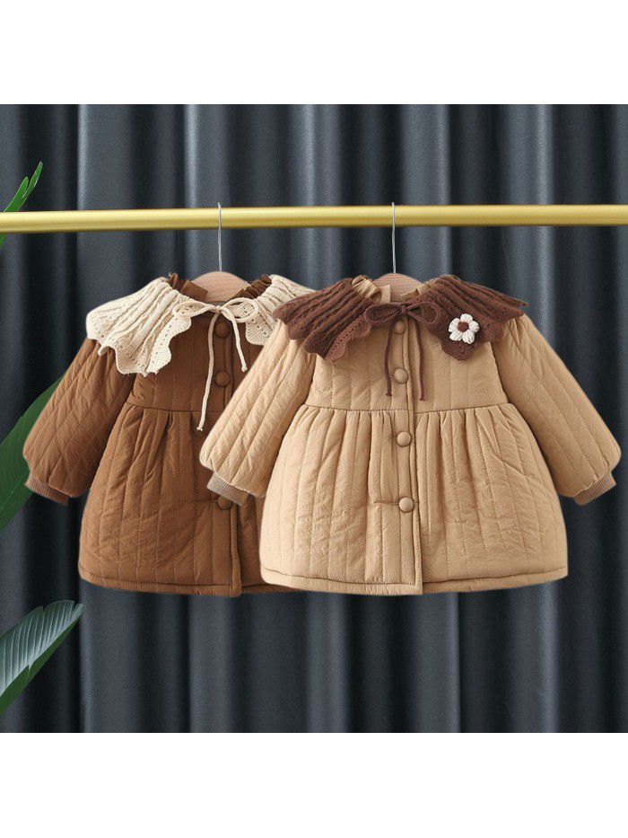 Children's cotton jacket, girls' winter clothing, western-style plush cotton jacket, girls' thick coat, children's outerwear