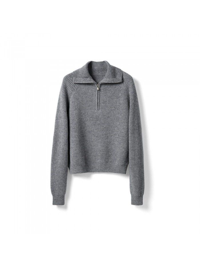 Underlay sweater, pullover sweater, thickened wool knit sweater, elegant casual sweater, zipper