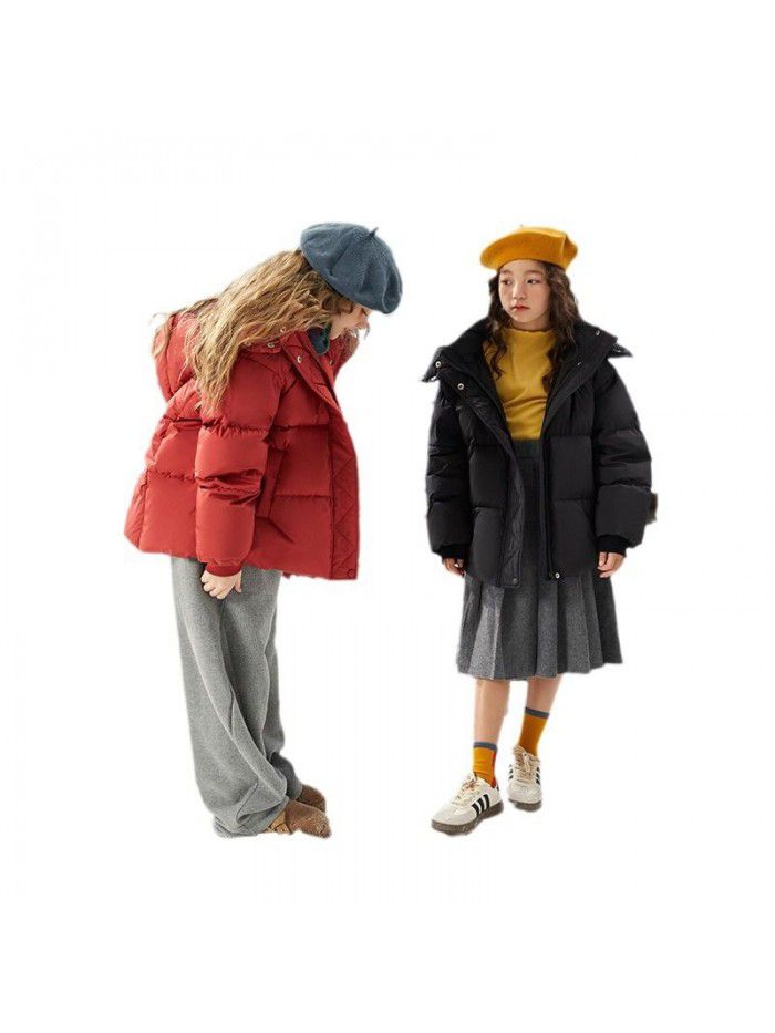 Girls' hooded down jacket, winter new style, big children's light 90 white duck down jacket for warmth