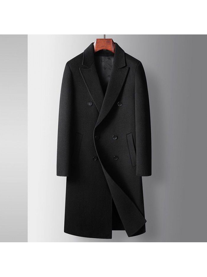 Men's coat autumn and winter handmade double-sided woolen youth business coat double breasted long wool casual windbreaker