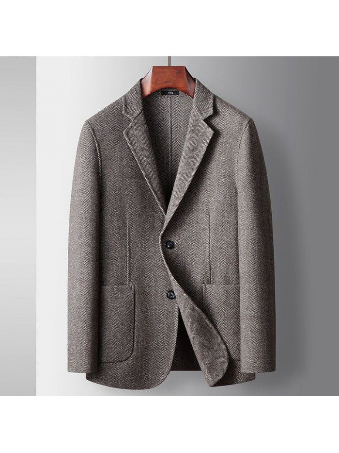 Men's casual suit, wool woolen suit jacket, pure handmade double-sided business fabric