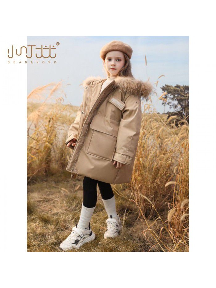 Girl's Workwear Overcoming Winter New Children's Mid length Western Style Coat, Mid size Children's Thickened Down jacket