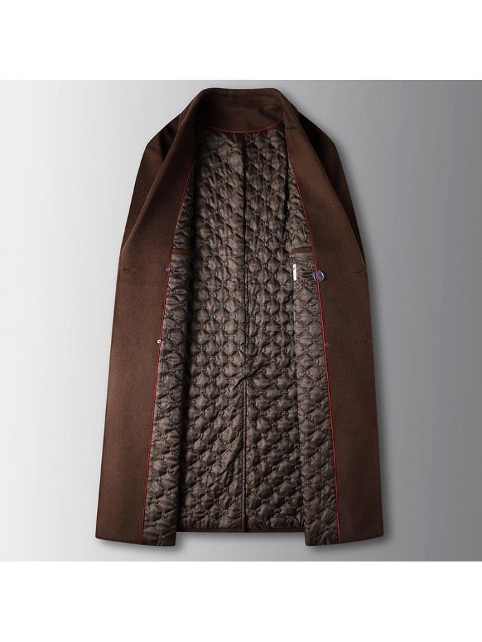 Men's coat autumn and winter long double breasted jacket with cotton wool jacket, youth business single-sided woolen warm jacket