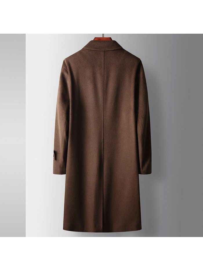 Men's coat autumn and winter long double breasted jacket with cotton wool jacket, youth business single-sided woolen warm jacket