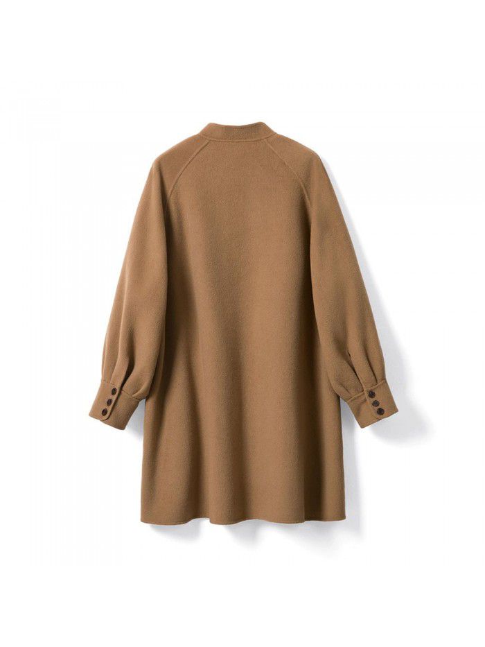Autumn and Winter Chinese Vintage Wool Coat Standing Collar Small Short Loose Coat Top Women's Double sided Wool