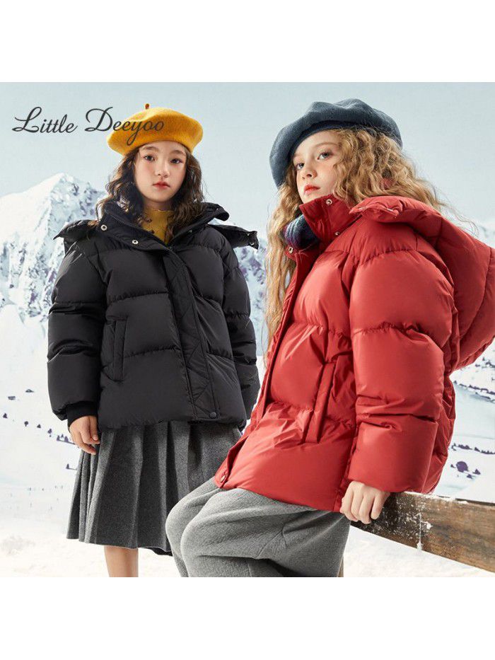 Girls' hooded down jacket, winter new style, big children's light 90 white duck down jacket for warmth