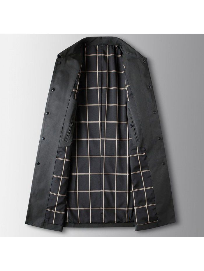 Men's Trench Spring and Autumn New Youth Light Luxury Business Leisure Mid length Flip Collar Non iron Trench Coat