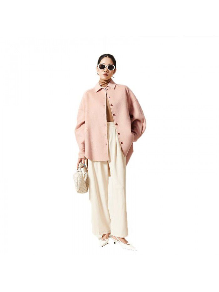 Autumn and winter layered light and thin mulberry silk woolen coat, wool coat, women's loose and casual single breasted lapel woolen coat