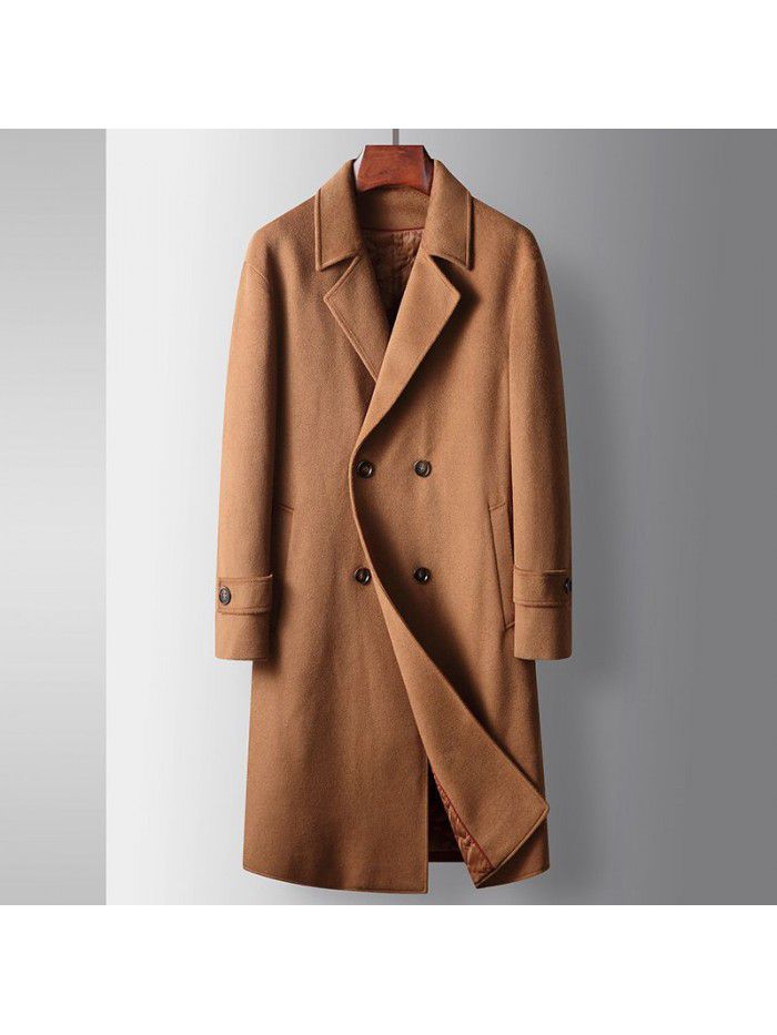 Men's coat autumn and winter long double breasted jacket with cotton wool jacket, youth business single-sided woolen warm jacket