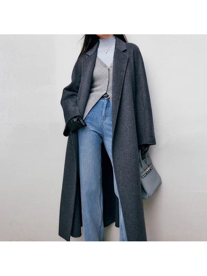 Mulberry silk woolen coat, wool camel fur temperament, double-sided woolen coat for women