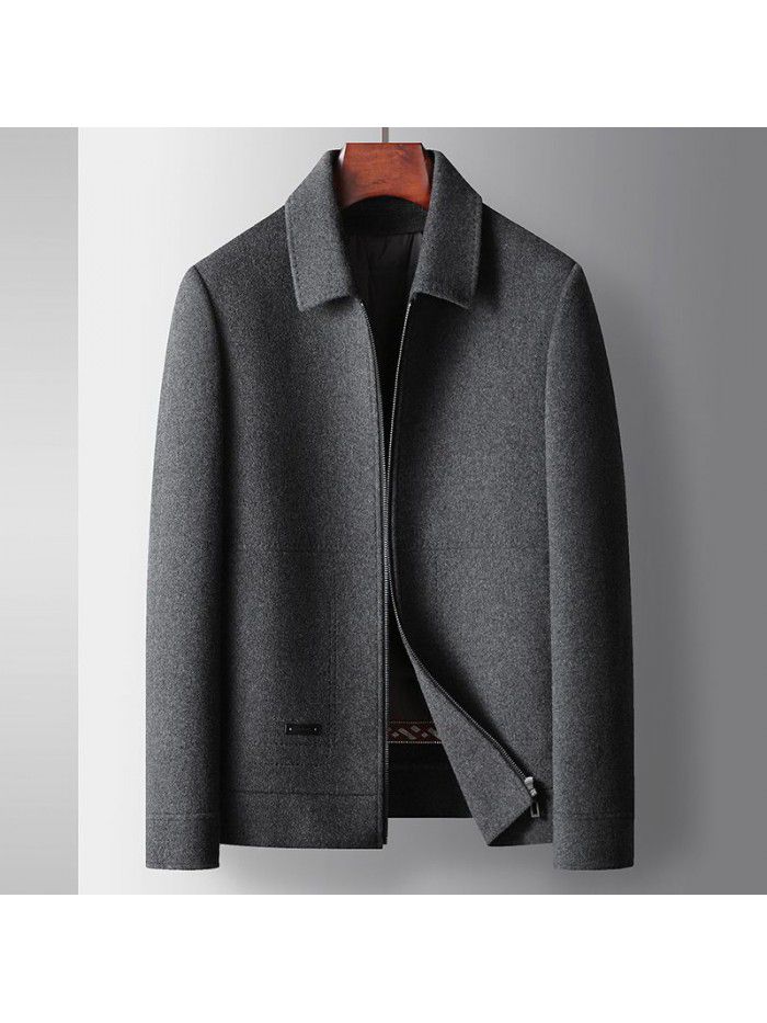 Men's jacket, autumn/winter wool coat, lapel zipper version, detachable down inner lining, double-sided business jacket