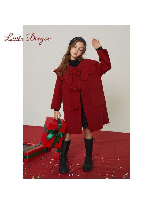 Girls' woolen coat new children's double-sided cas...