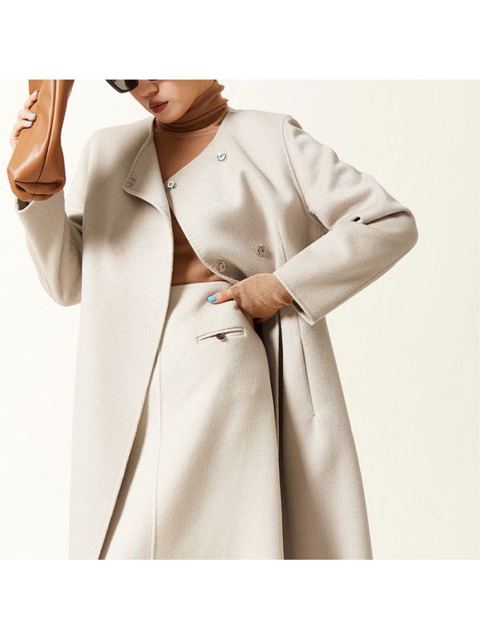 Autumn and winter new cashmere coat double-sided woolen commuting coat casual cashmere coat woolen temperament coat for women