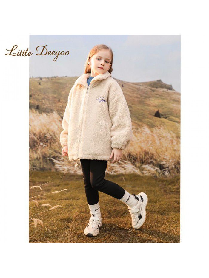 Girls' Winter New Lamb Wool Coat Children's Autumn and Winter Cotton Clip Thickened Coat Big Children's Western Style Wool Sweater