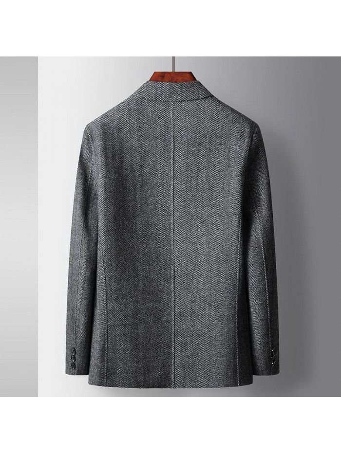 Men's casual suit, wool woolen suit jacket, pure handmade double-sided business fabric