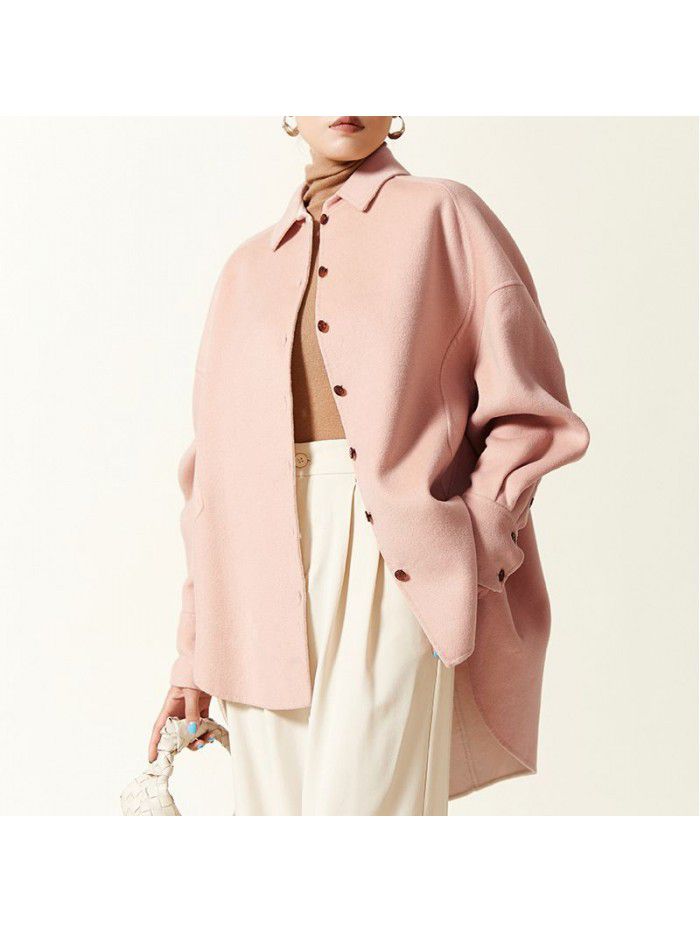 Autumn and winter layered light and thin mulberry silk woolen coat, wool coat, women's loose and casual single breasted lapel woolen coat