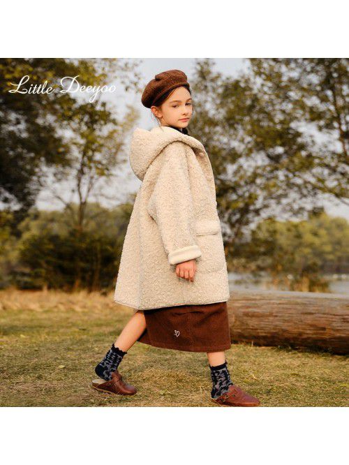 Girls' medium length granular plush jacket, winter...