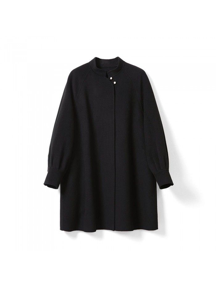 Autumn and Winter Chinese Vintage Wool Coat Standing Collar Small Short Loose Coat Top Women's Double sided Wool