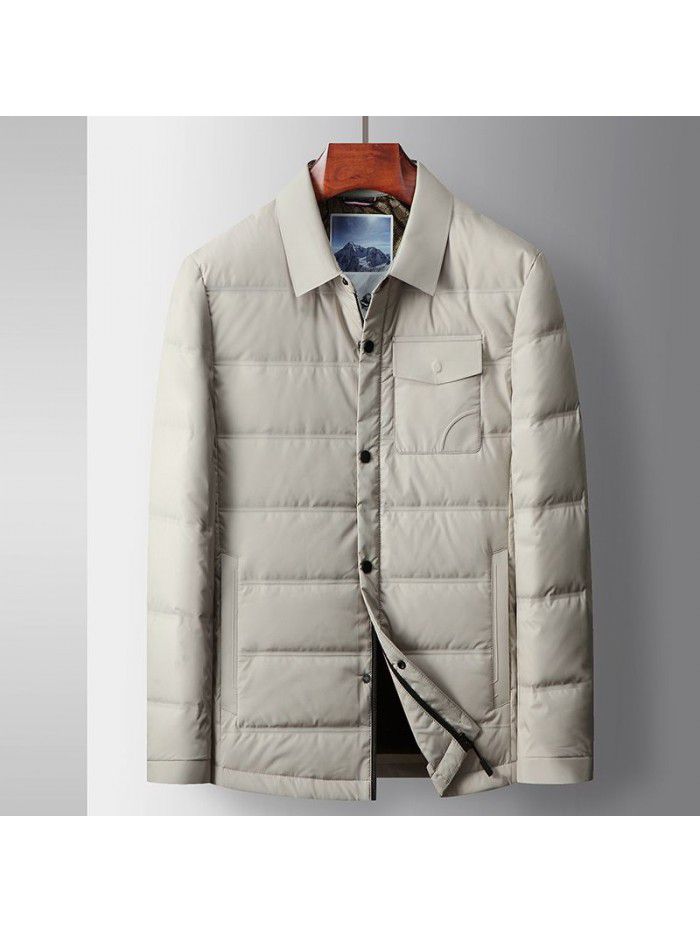 Men's down jacket autumn and winter white goose down warm shirt version for middle-aged and young people, casual light and thin down men's jacket trend