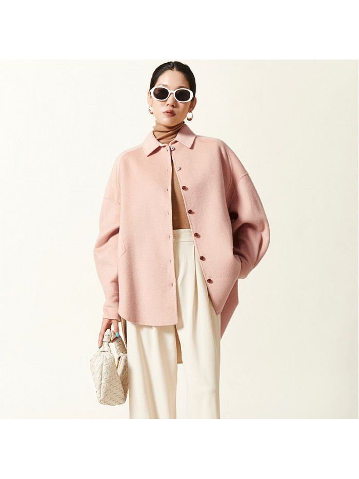 Autumn and winter layered light and thin mulberry silk woolen coat, wool coat, women's loose and casual single breasted lapel woolen coat