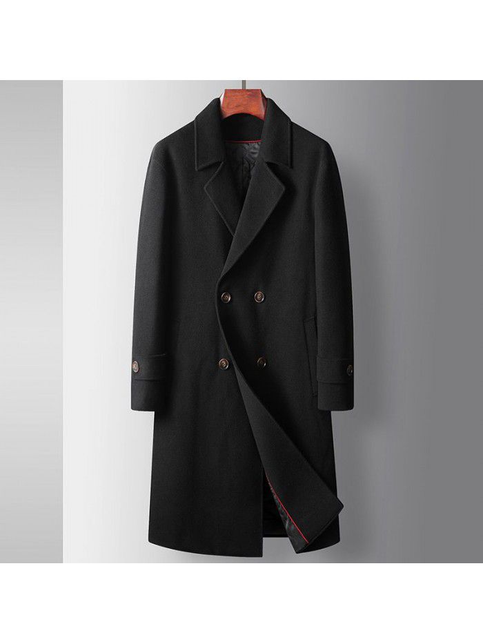 Men's coat autumn and winter long double breasted jacket with cotton wool jacket, youth business single-sided woolen warm jacket