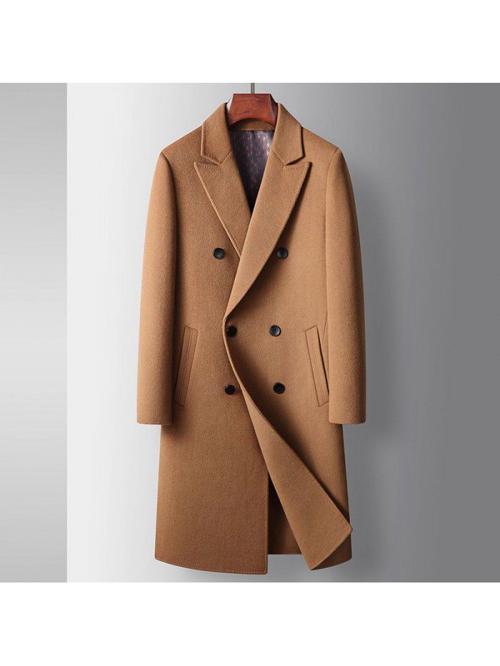 Men's coat autumn and winter handmade double-sided woolen youth business coat double breasted long wool casual windbreaker