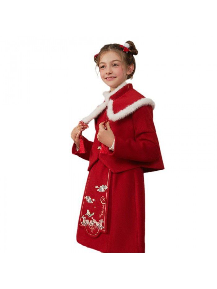 Girl Winter Girl Red Set Chinese Style Two Piece Set