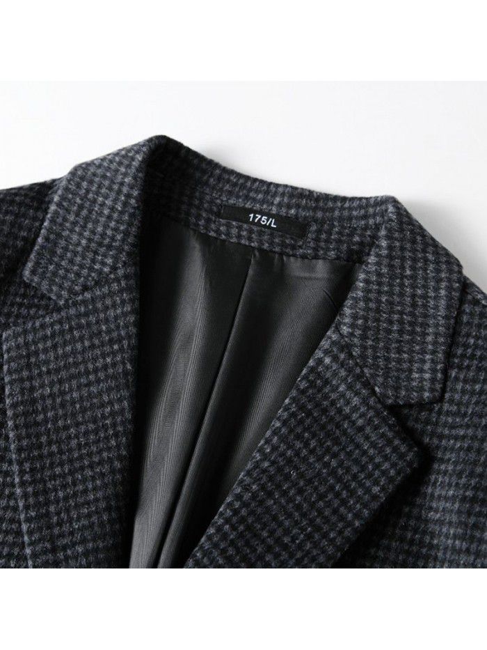 Men's casual suit autumn and winter wool single western new middle-aged and young thousand bird plaid casual woolen suit jacket