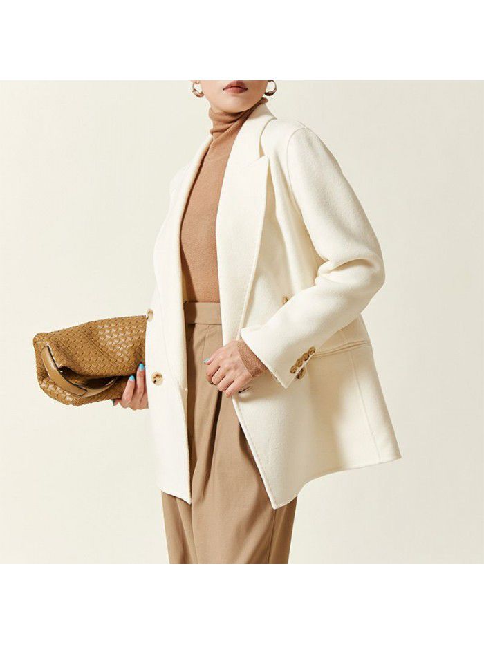 Coat temperament double-sided woolen coat casual suit double breasted short jacket