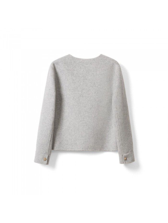 Autumn and winter cashmere coat, double-sided woolen coat, single breasted short round neck coat, cardigan